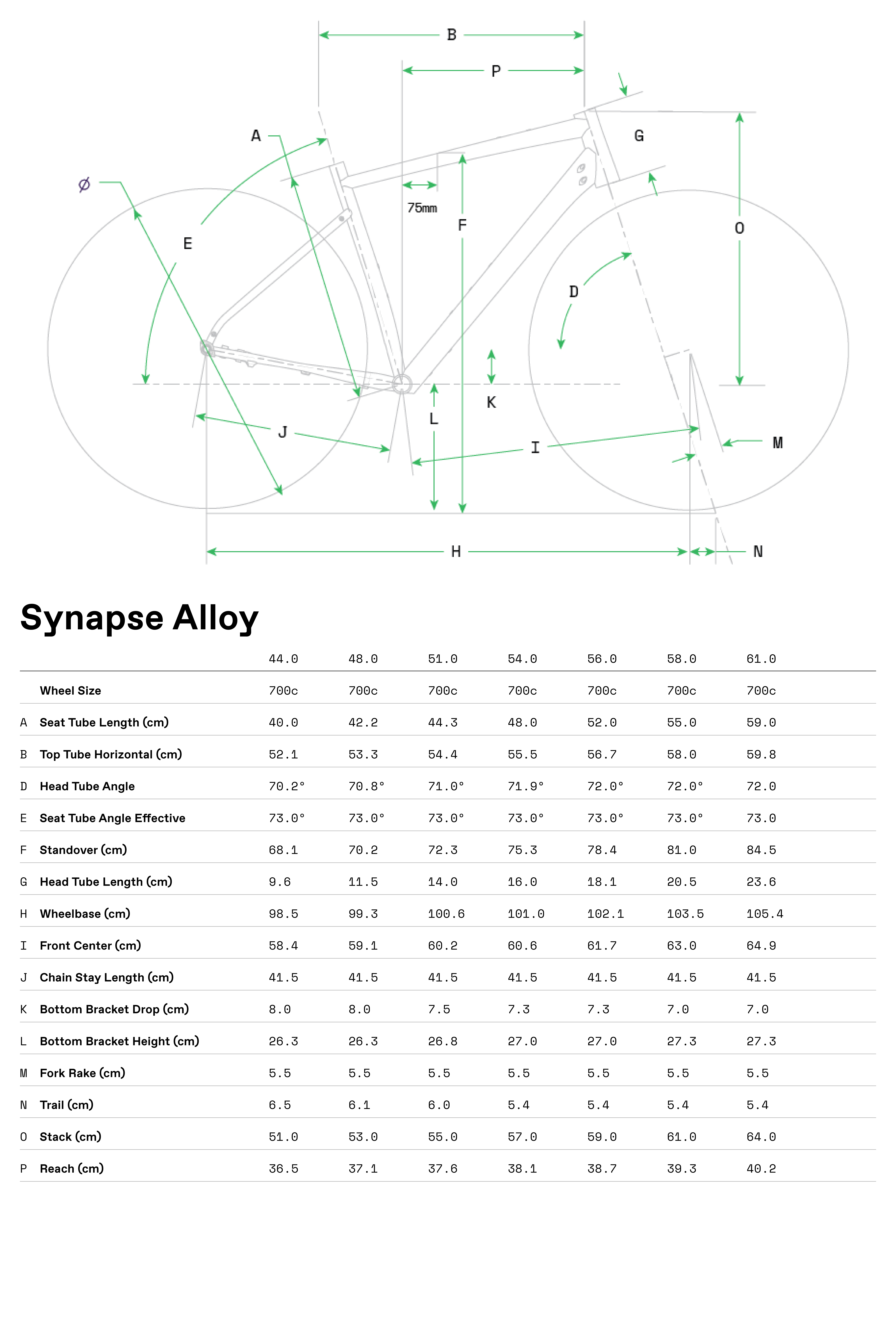 cannondale Synapse Alloy geometry