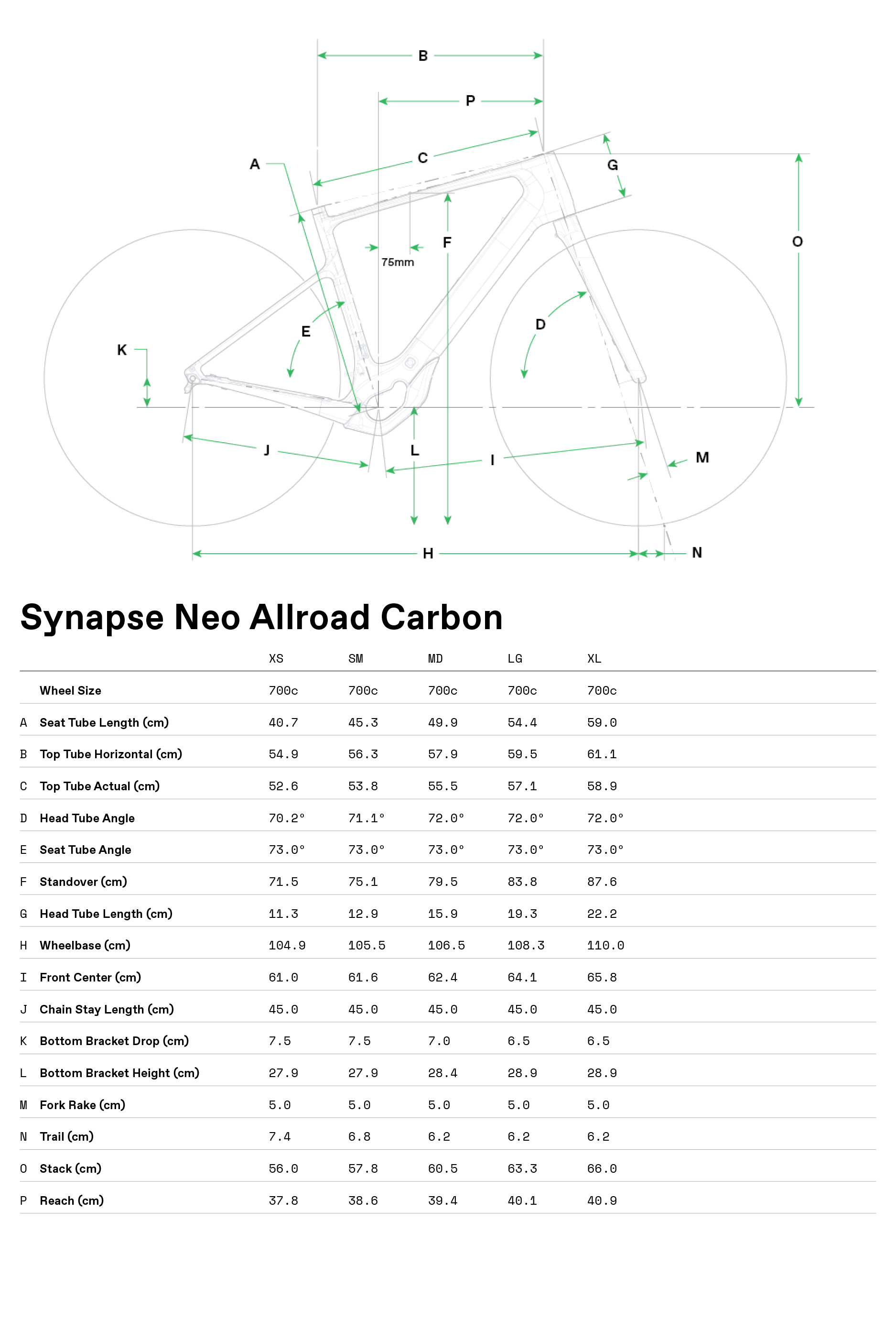 Cannondale Synapse Neo Allroad geometry